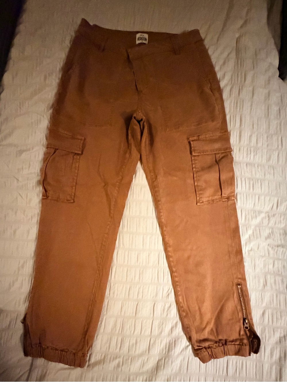 Women’s Heritage Brown Cargo Cropped Jogger Pants with zippers